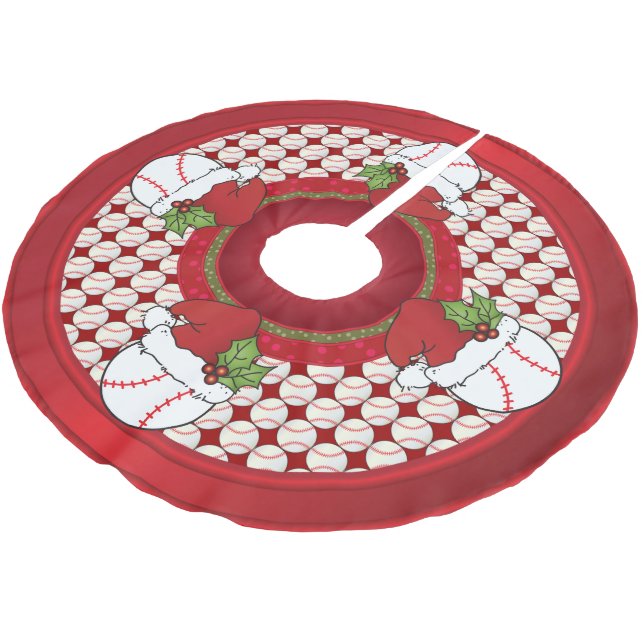 Frohe Weihnacht-Baseball-Liebhaber Polyester Weihnachtsbaumdecke (Schrägansicht)