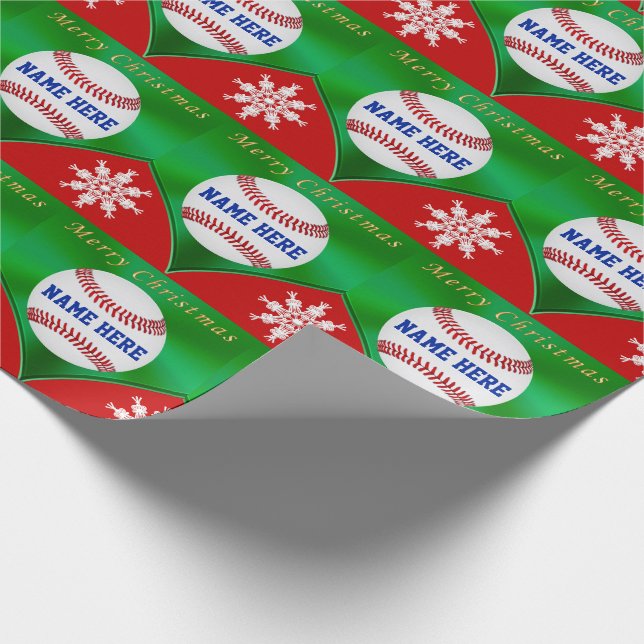 Frohe Weihnacht-Baseball-Packpapier, Ihr Name Geschenkpapier (Ecke)