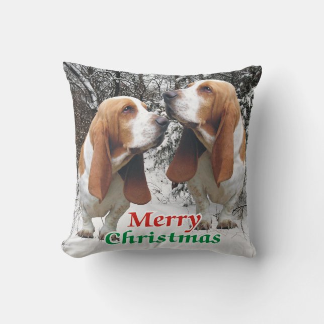 Frohe Weihnacht-Basset Kissen (Vorderseite)