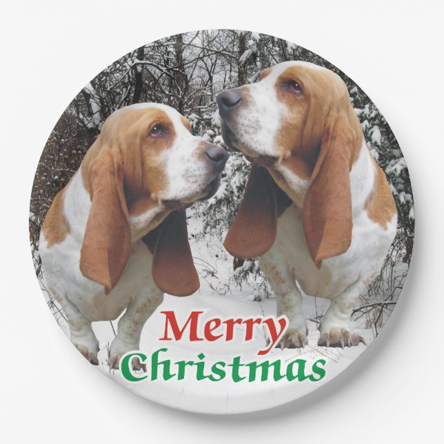 Frohe Weihnacht-Basset Pappteller (Vorderseite)