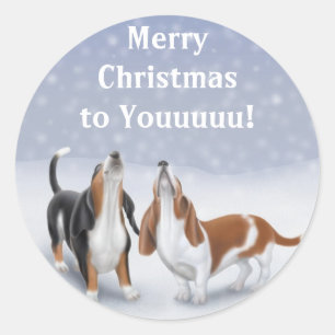 Frohe Weihnacht-Basset Runder Aufkleber