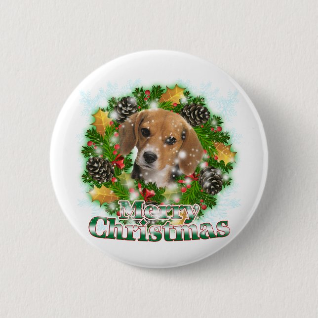 Frohe Weihnacht-Beagle Button (Vorderseite)