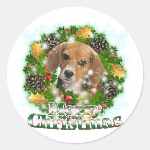 Frohe Weihnacht-Beagle Runder Aufkleber