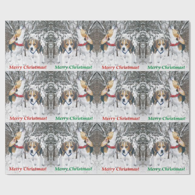 Frohe Weihnacht-Beagle-Welpen-u. Geschenkpapier (Flach)