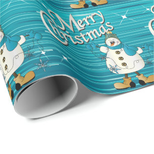 Frohe Weihnacht-Blau-Schneemann Geschenkpapier