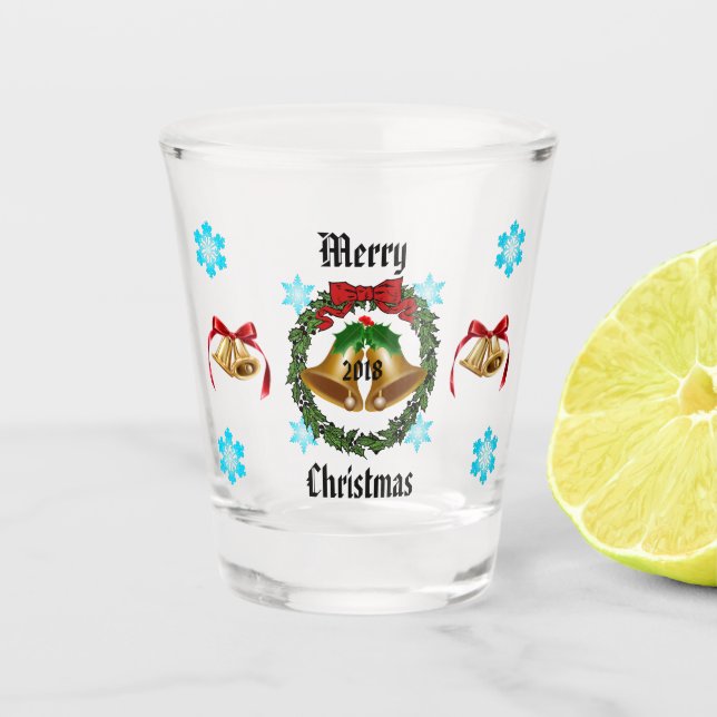 Frohe Weihnacht-Bogen, Kranz, Bell und Schnapsglas (Vorderseite)