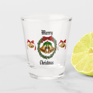 Frohe Weihnacht-Bogen, Kranz und Bell Schnapsglas
