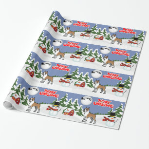 Frohe Weihnacht-Boxer mit einem Schneemann und Geschenkpapier