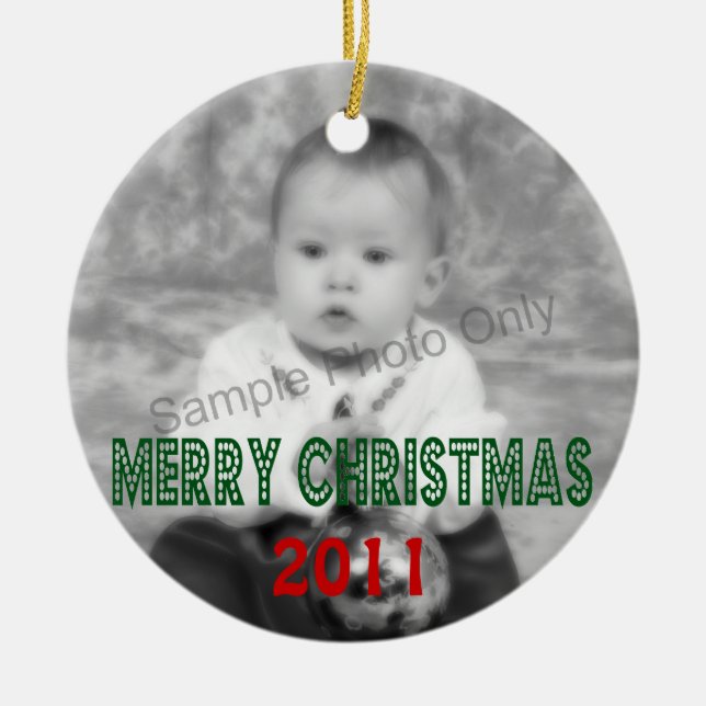 Frohe Weihnacht-datiertes Foto Keramik Ornament (Vorne)