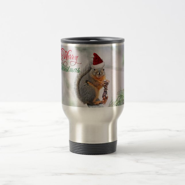 Frohe Weihnacht-Eichhörnchen Reisebecher (Mittel)