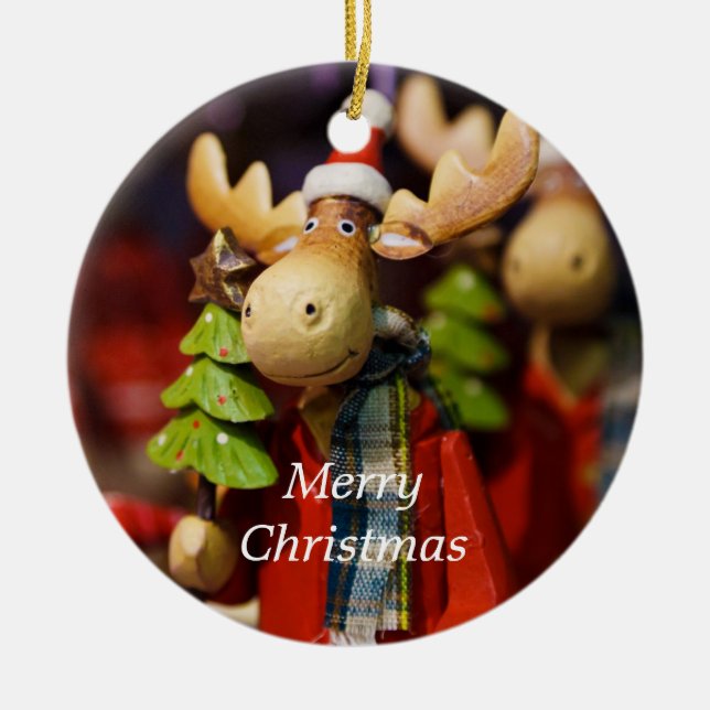 Frohe Weihnacht-Elch-Land-Weihnachtsverzierung Keramikornament (Vorne)