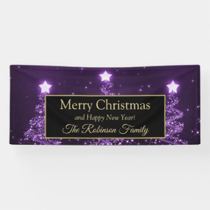 Frohe Weihnacht-Familien-lila funkelnde Bäume Banner