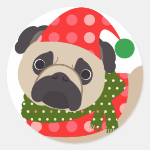 Frohe Weihnacht-Feiertags-Mops-Hund Runder Aufkleber
