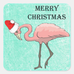 Frohe Weihnacht-Flamingo in den Quadratischer Aufkleber