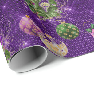 Frohe Weihnacht-Flitter-Rosen-Goldrosa lila Geschenkpapier
