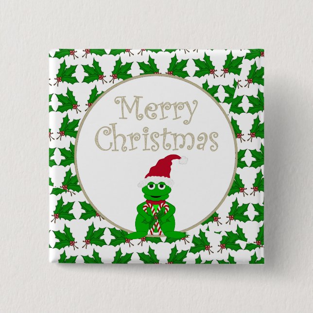 Frohe Weihnacht-Frosch mit Zuckerstange-Knopf Button (Vorderseite)