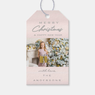 Frohe Weihnacht-Geschenk-Foto-Rosa-grauer Geschenkanhänger