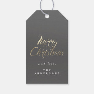 Frohe Weihnacht-Geschenk Script Goldgrau-Graphit Geschenkanhänger