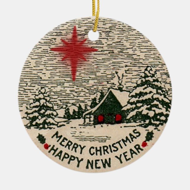 Frohe Weihnacht-glückliches neues Keramik Ornament (Vorne)
