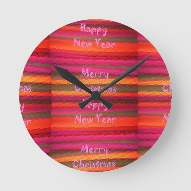 Frohe Weihnacht-glückliches neues Runde Wanduhr (Vorderseite)