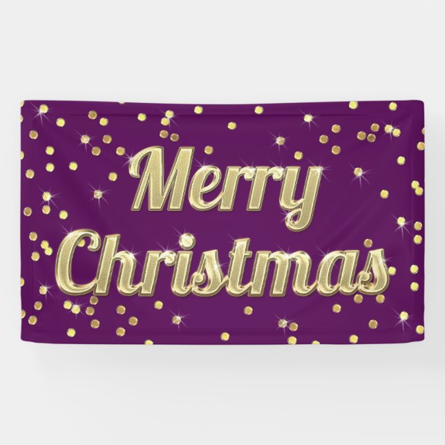 Frohe Weihnacht-GoldBling Confetti lila Banner (Horizontal)