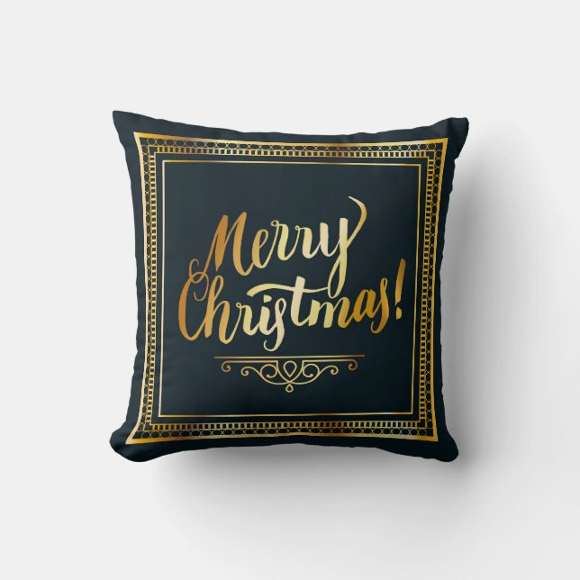 Frohe Weihnacht-goldene Skript-Typografie Kissen (Vorderseite)