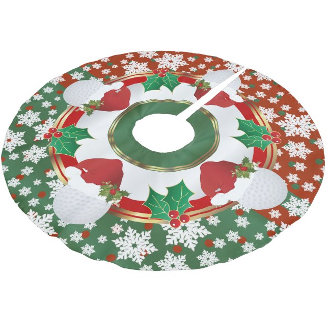 Frohe Weihnacht-Golf-Liebhaber Polyester Weihnachtsbaumdecke (Schrägansicht)