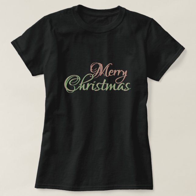 Frohe Weihnacht-Grün-roter Goldtext T-Shirt (Design vorne)
