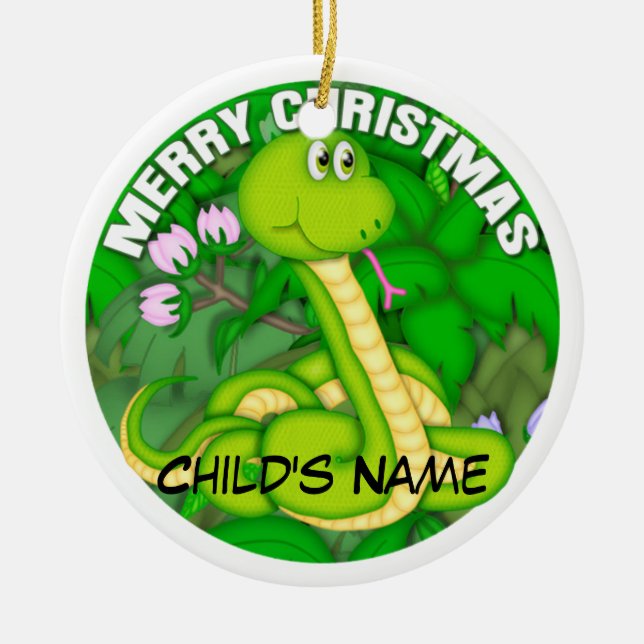 Frohe Weihnacht-grüne Schlange Keramikornament (Vorne)