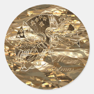 Frohe Weihnacht-Gruß-goldene Engel elegant Runder Aufkleber