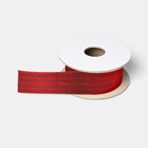 Frohe Weihnacht-Grüße Multi-Sprachen rot Satinband