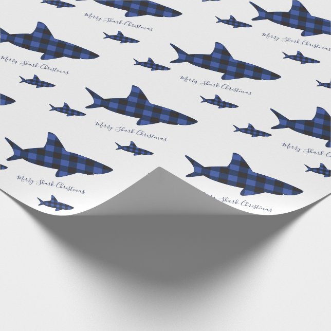 Frohe Weihnacht-Haifisch-blauer schwarzer Büffel Geschenkpapier (Ecke)