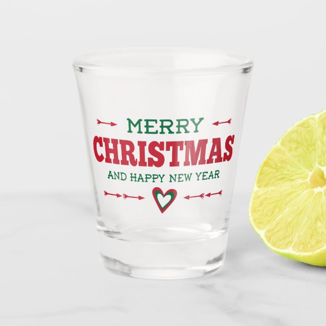 Frohe Weihnacht-Herz-Schnapsglas Schnapsglas (Vorderseite)