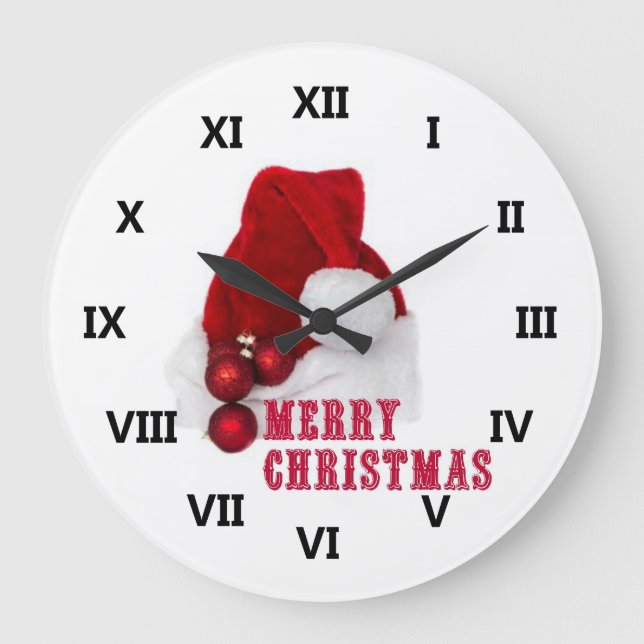 Frohe Weihnacht-Hut Große Wanduhr (Vorderseite)
