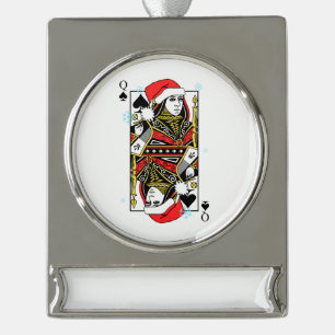 Frohe Weihnacht-Königin der Spaten Banner-Ornament Silber