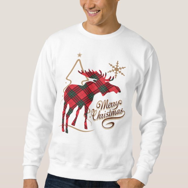Frohe Weihnacht-Land-Art-rote karierte Elche Sweatshirt (Vorderseite)