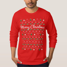 Frohe Weihnacht-langes Hülsen-Rot-T-Shirt T-Shirt