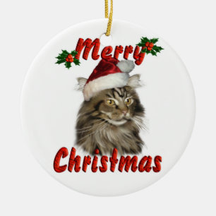Frohe Weihnacht-Maine-Waschbär-Katze Keramik Ornament