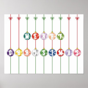 Frohe Weihnacht-mehrfarbige Glasball-Verzierungen Poster