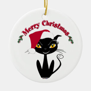 Frohe Weihnacht-Miezekatze-Katze Keramikornament