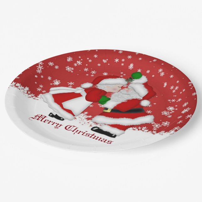 Frohe Weihnacht-Mistelzweig-SanktpapierTeller Pappteller (Schrägansicht)