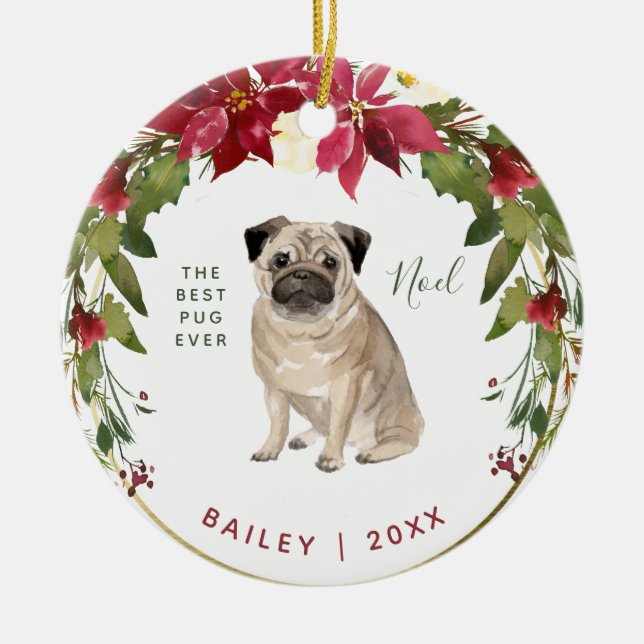 Frohe Weihnacht-Mops | addieren das Foto Ihr Keramik Ornament (Vorne)