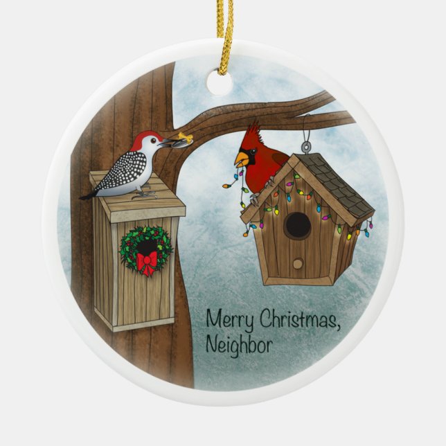 Frohe Weihnacht-Nachbar Keramikornament (Vorne)