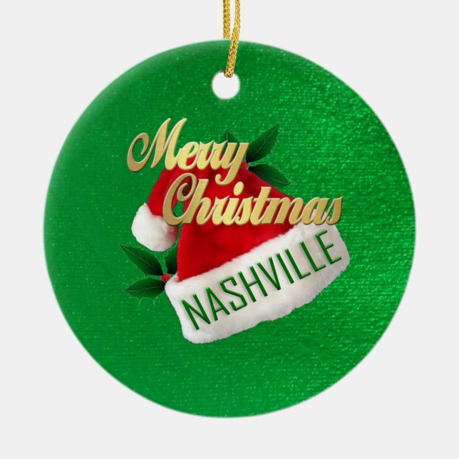 Frohe Weihnacht-Nashville-Verzierung Keramikornament (Vorne)