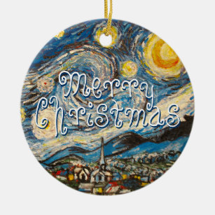 Frohe Weihnacht-neu gestrichene sternenklare Nacht Keramikornament
