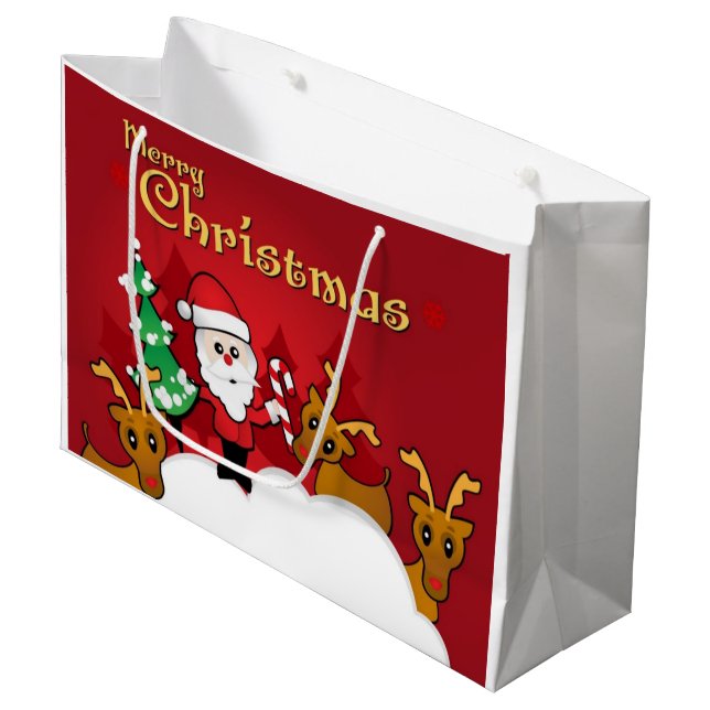 Frohe Weihnacht-niedlicher Weihnachtsmann-Cartoon Große Geschenktüte (Vorderseite Schrägansicht)