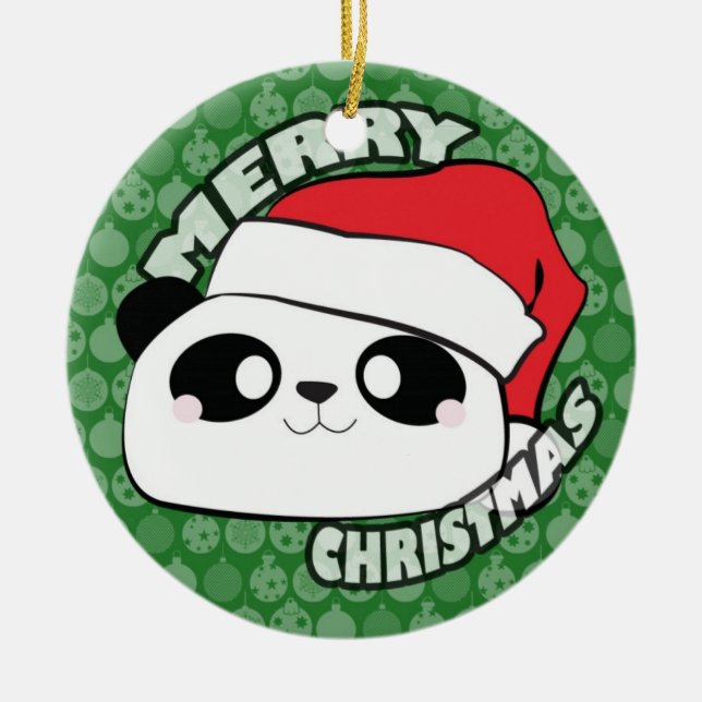 Frohe Weihnacht-Panda-Verzierung Keramik Ornament (Vorne)