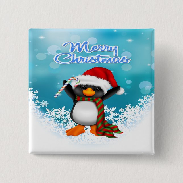 Frohe Weihnacht-Pinguin-Quadrat-Knopf Button (Vorderseite)