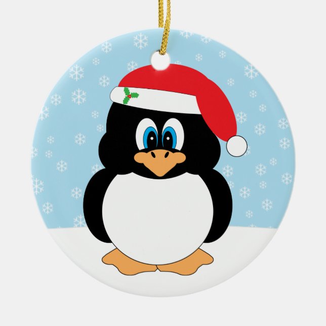 Frohe Weihnacht-Pinguin-Verzierung Keramikornament (Vorne)