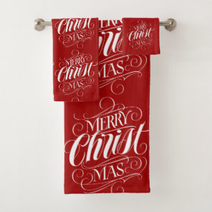 Frohe Weihnacht-religiöses Kalligraphie-Skript-Rot Badhandtuch Set
